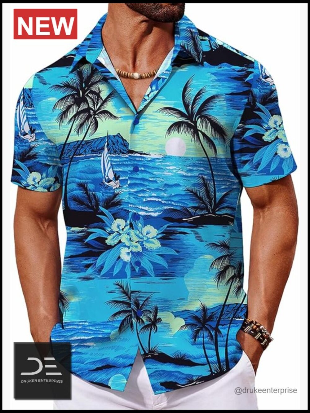Mens Hawaiian Button Down Shirt Short Sleeve Tropical Floral Beach